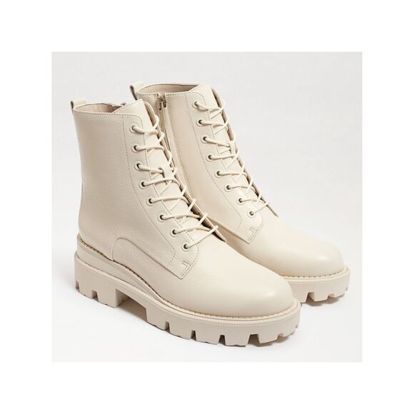 NWT SAM EDELMAN Womens Ivory Garret Round Toe Block Heel Leather Booties 7.5 M - Picture 1 of 2